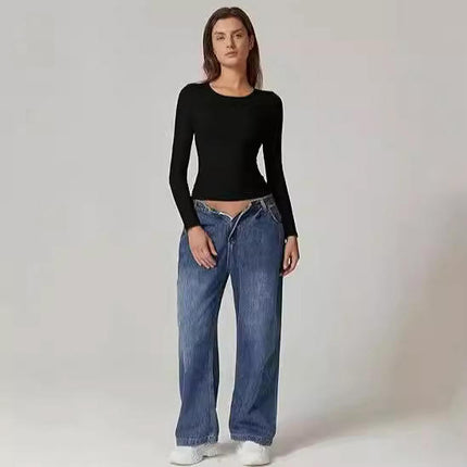 Women's Crew Neck Tops Long Sleeve Slim Fit T Shirt Basic Stretchy Shirts