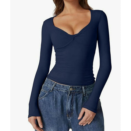 Women's Long Sleeve V Neck T Shirts Slim Fitted Going Out Crop Tops