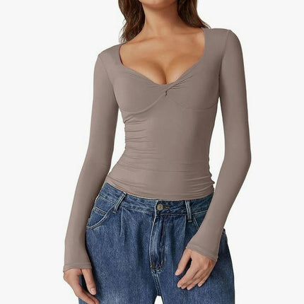 Women's Long Sleeve V Neck T Shirts Slim Fitted Going Out Crop Tops