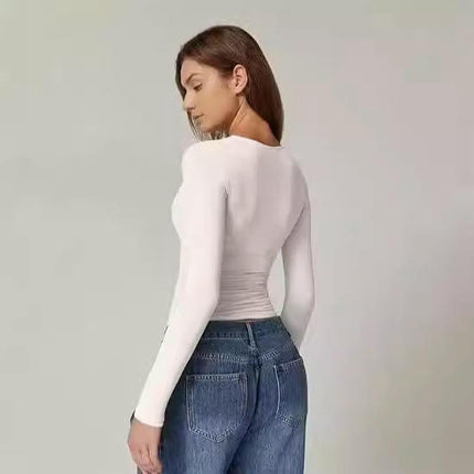 Women's Long Sleeve V Neck T Shirts Slim Fitted Going Out Crop Tops