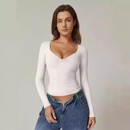 Women's Long Sleeve V Neck T Shirts Slim Fitted Going Out Crop Tops