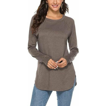 Women's Tunic Tops Long Sleeve Crew Neck Side Split Loose Fit Blouses T-Shirts