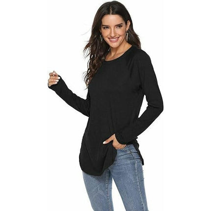 Women's Tunic Tops Long Sleeve Crew Neck Side Split Loose Fit Blouses T-Shirts