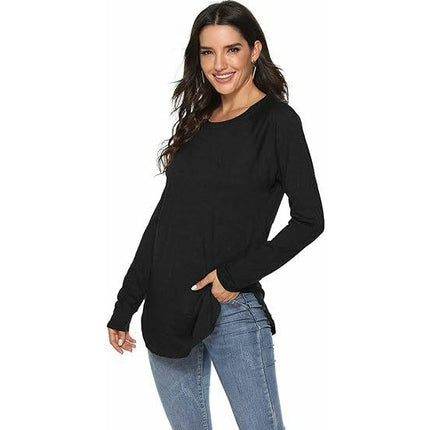 Women's Tunic Tops Long Sleeve Crew Neck Side Split Loose Fit Blouses T-Shirts