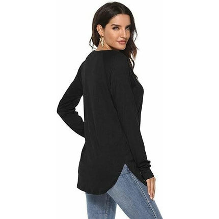 Women's Tunic Tops Long Sleeve Crew Neck Side Split Loose Fit Blouses T-Shirts