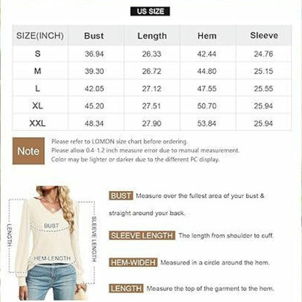 Womens V Neck Puff Long Sleeve Eyelet Tops Dressy Casual Blouse