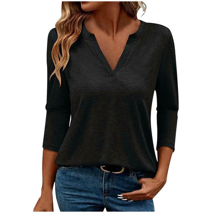 Women's Casual V-Neck T-Shirts Loose Long Sleeve Tops Tunic Blouses