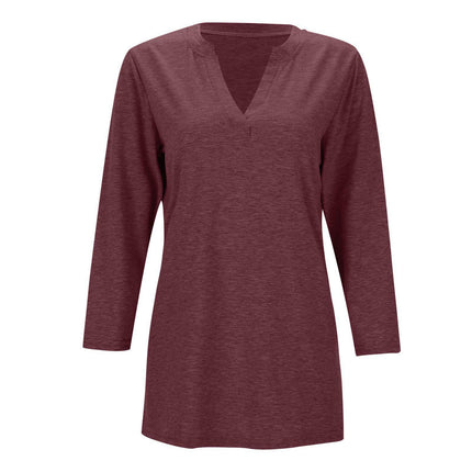 Women's Casual V-Neck T-Shirts Loose Long Sleeve Tops Tunic Blouses