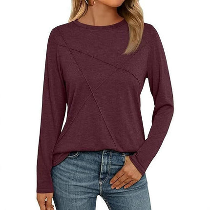 Women's Long Sleeve Tops Dressy Casual Shirts Crew Neck Loose Fit Pleated Blouses