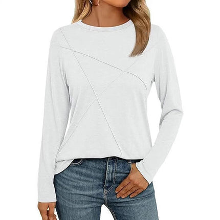 Women's Long Sleeve Tops Dressy Casual Shirts Crew Neck Loose Fit Pleated Blouses
