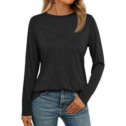 Women's Long Sleeve Tops Dressy Casual Shirts Crew Neck Loose Fit Pleated Blouses