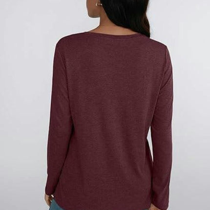Women's Long Sleeve Tops Dressy Casual Shirts Crew Neck Loose Fit Pleated Blouses
