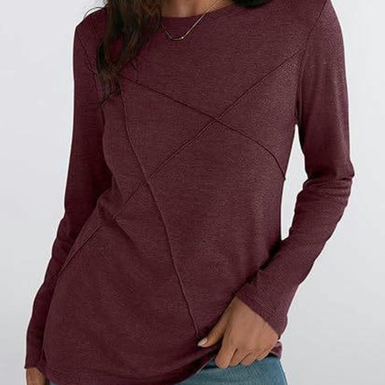 Women's Long Sleeve Tops Dressy Casual Shirts Crew Neck Loose Fit Pleated Blouses