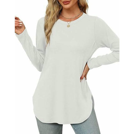 Women Long Sleeve Tunic Tops Crewneck Side Slits Casual T Shirt