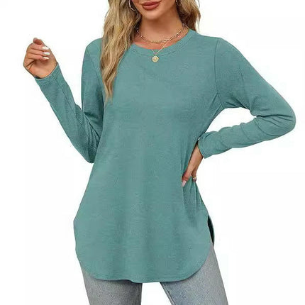 Women Long Sleeve Tunic Tops Crewneck Side Slits Casual T Shirt
