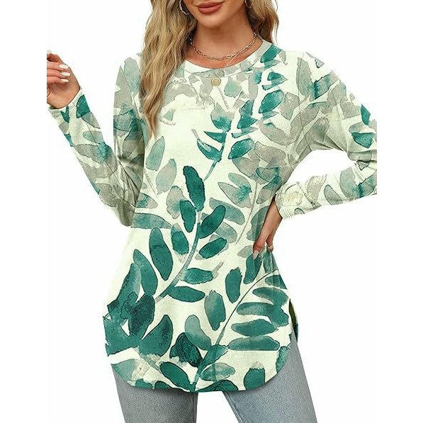 Women Long Sleeve Tunic Tops Crewneck Side Slits Casual T Shirt