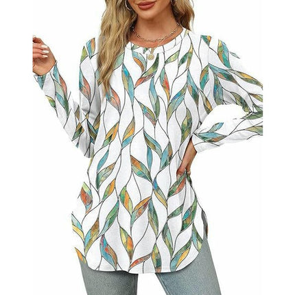 Women Long Sleeve Tunic Tops Crewneck Side Slits Casual T Shirt
