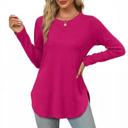 Women Long Sleeve Tunic Tops Crewneck Side Slits Casual T Shirt