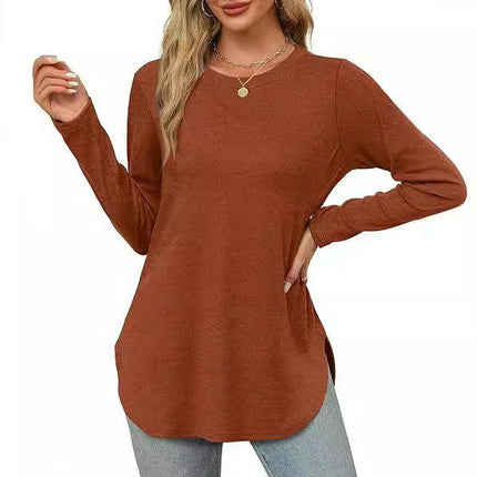 Women Long Sleeve Tunic Tops Crewneck Side Slits Casual T Shirt