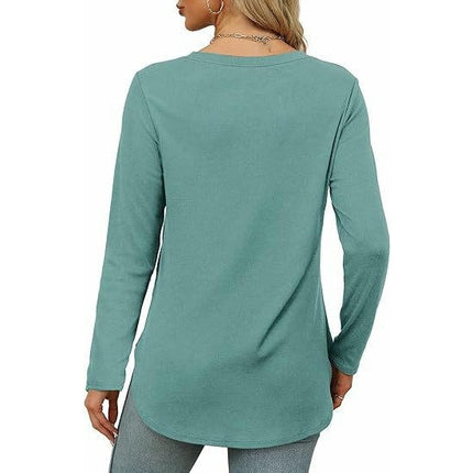 Women Long Sleeve Tunic Tops Crewneck Side Slits Casual T Shirt