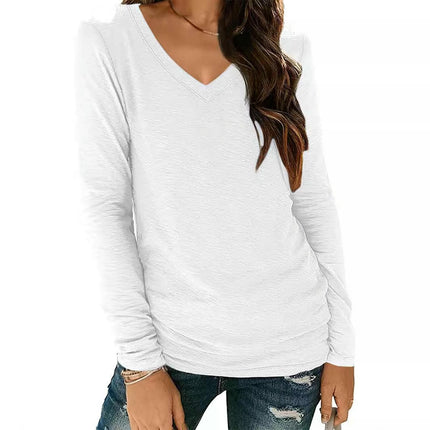 Women's Long Sleeve Shirts Casual Loose V Neck Basic Tees Tops Fall T-Shirt