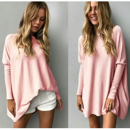 Women's Loose Fit Casual Tunic Tops Going Out Boat Neck Long Sleeve T Shirts