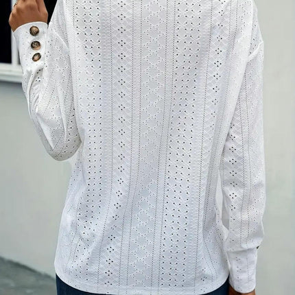 Women's V Neck Long Sleeve Tops Dressy Casual Fall Shirts Eyelet Loose Blouses