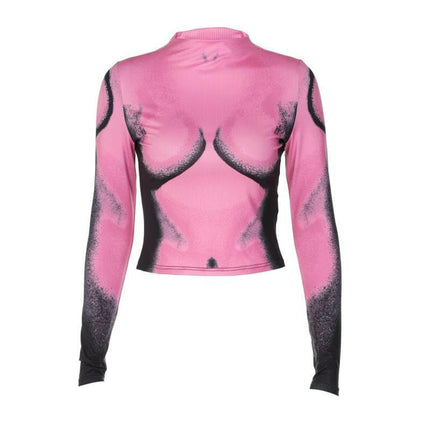 Womens Long Sleeve Crop Tops Mock Neck Going Out Slim Fit T Shirt