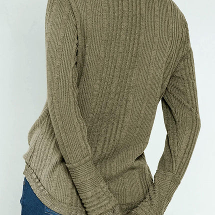 Womens Soft Long Sleeve Button V Neck Shirts Solid Casual Knitted Pullover Tunic Tops