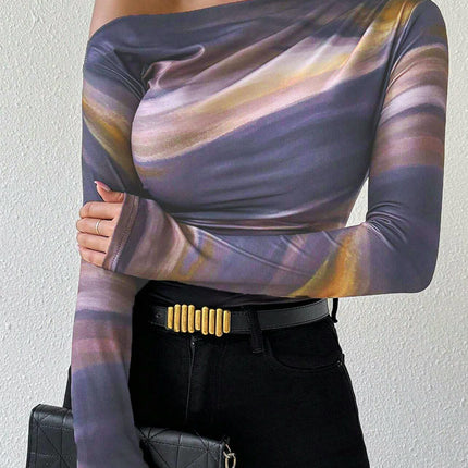 Women's Off The Shoulder Tops Long Sleeve T Shirts Casual Ruched Slim Fitted Tops