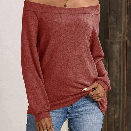 Womens Off The Shoulder Long Sleeve Shirts Loose Going Out Casual Solid Tops
