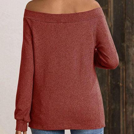 Womens Off The Shoulder Long Sleeve Shirts Loose Going Out Casual Solid Tops