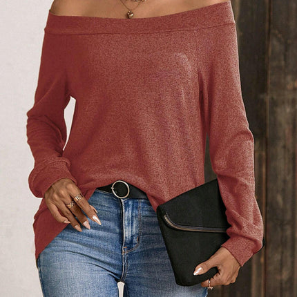 Womens Off The Shoulder Long Sleeve Shirts Loose Going Out Casual Solid Tops