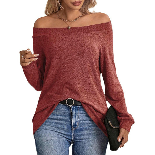 Womens Off The Shoulder Long Sleeve Shirts Loose Going Out Casual Solid Tops