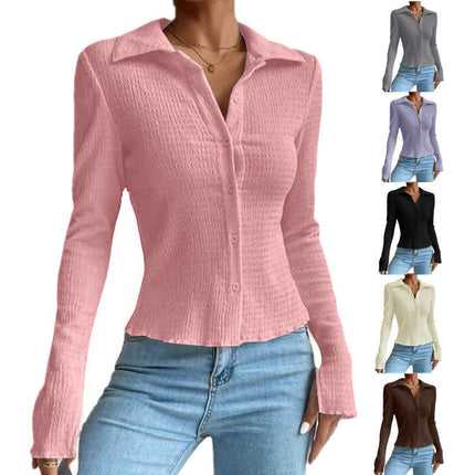 Casual Slim Fit Shirts for Women Long Sleeve Button Down Tops Dressy Blouse