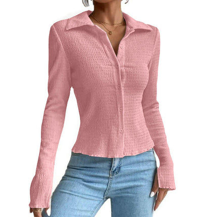 Casual Slim Fit Shirts for Women Long Sleeve Button Down Tops Dressy Blouse