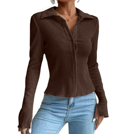 Casual Slim Fit Shirts for Women Long Sleeve Button Down Tops Dressy Blouse