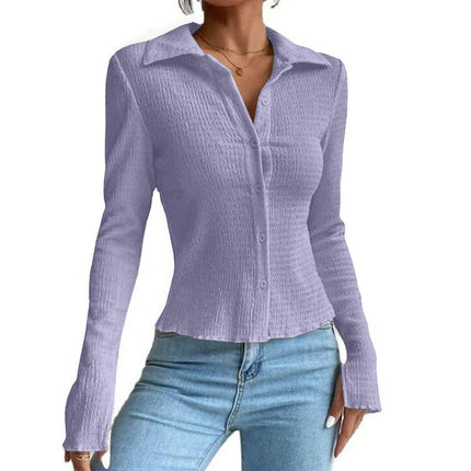 Casual Slim Fit Shirts for Women Long Sleeve Button Down Tops Dressy Blouse