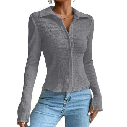 Casual Slim Fit Shirts for Women Long Sleeve Button Down Tops Dressy Blouse