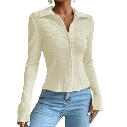 Casual Slim Fit Shirts for Women Long Sleeve Button Down Tops Dressy Blouse