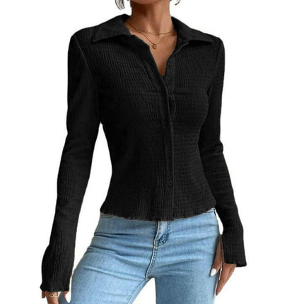 Casual Slim Fit Shirts for Women Long Sleeve Button Down Tops Dressy Blouse
