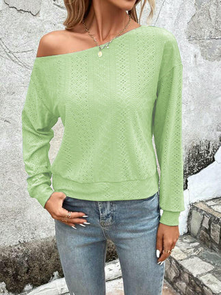 Long Sleeve Tunic Tops for Women Casual Boat Neck Off Shoulder Shirts Eyelet Blouse