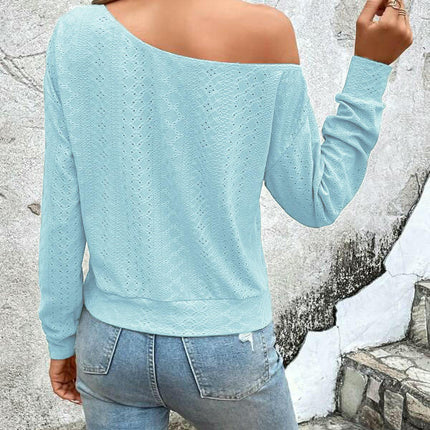 Long Sleeve Tunic Tops for Women Casual Boat Neck Off Shoulder Shirts Eyelet Blouse