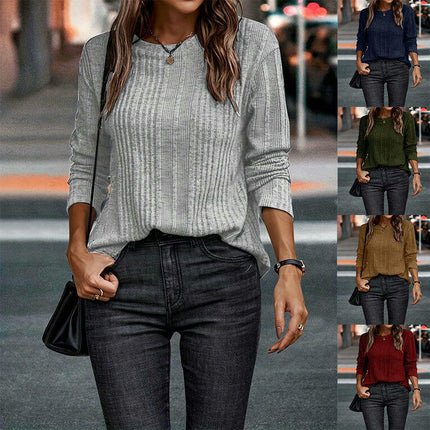 Long Sleeve Ribbed Shirts for Women Lightweight Crew Neck Casual Tunic Tops