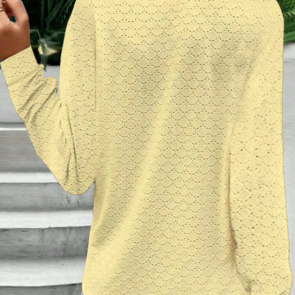 Women's Long Sleeve Eyelet T Shirts Button V Neck Casual Loose Fit Tunic Tops Blouses