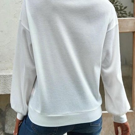 Womens Button V Neck Waffle Knit Shirts Long Sleeve Loose Tee Tops