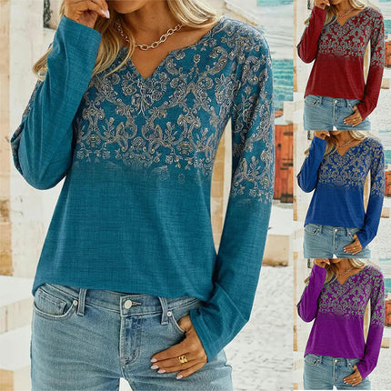 Womens Long Sleeve Tops Casual V Neck Tee Shirts Fall Fashion Tunic Blouses