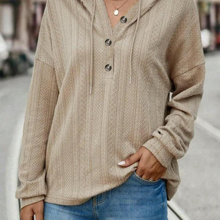 Women Solid Color Hoodies Long Sleeve Drawstring Button Sweatshirts Pullover Tops