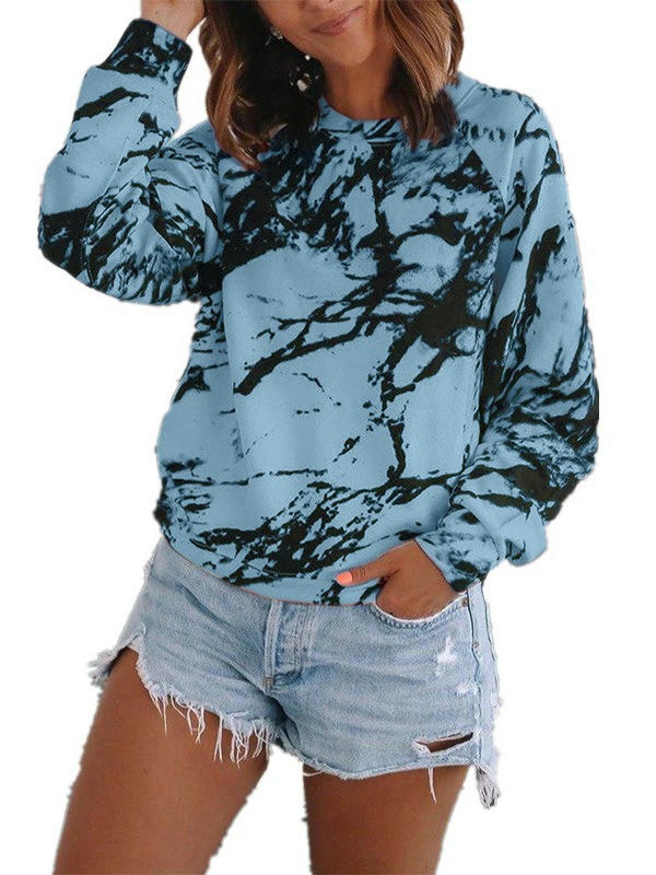 Women Crew Neck Tie Dye Sweatshirts Long Sleeve Casual Loose Pullover Tops