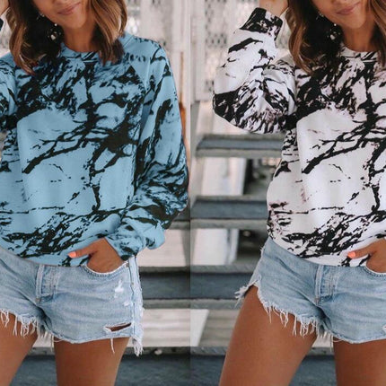 Women Crew Neck Tie Dye Sweatshirts Long Sleeve Casual Loose Pullover Tops